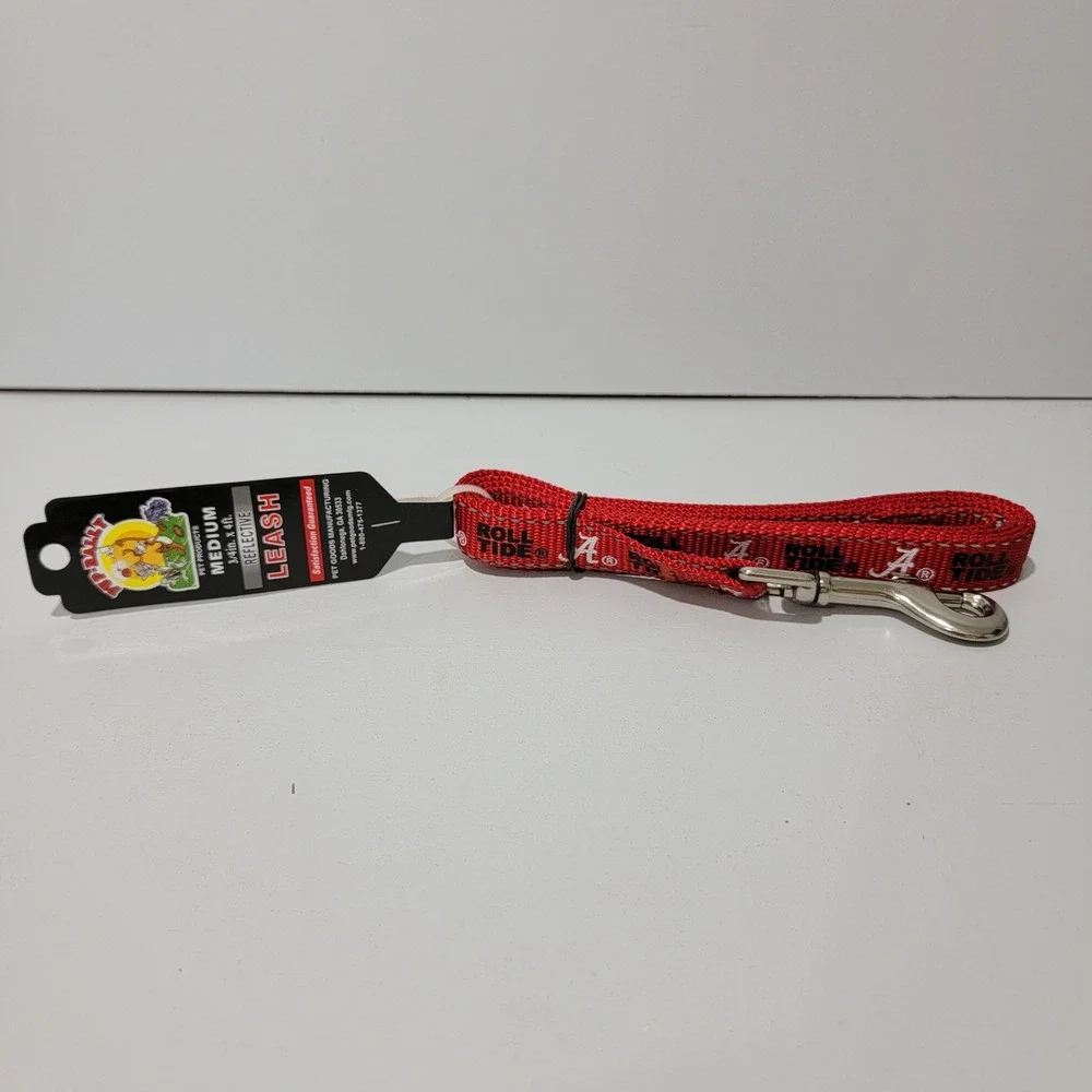 Alabama Crimson Tide Reflective Dog Leash Medium 4ft x 3/4in Pup-Rally Roll Tide